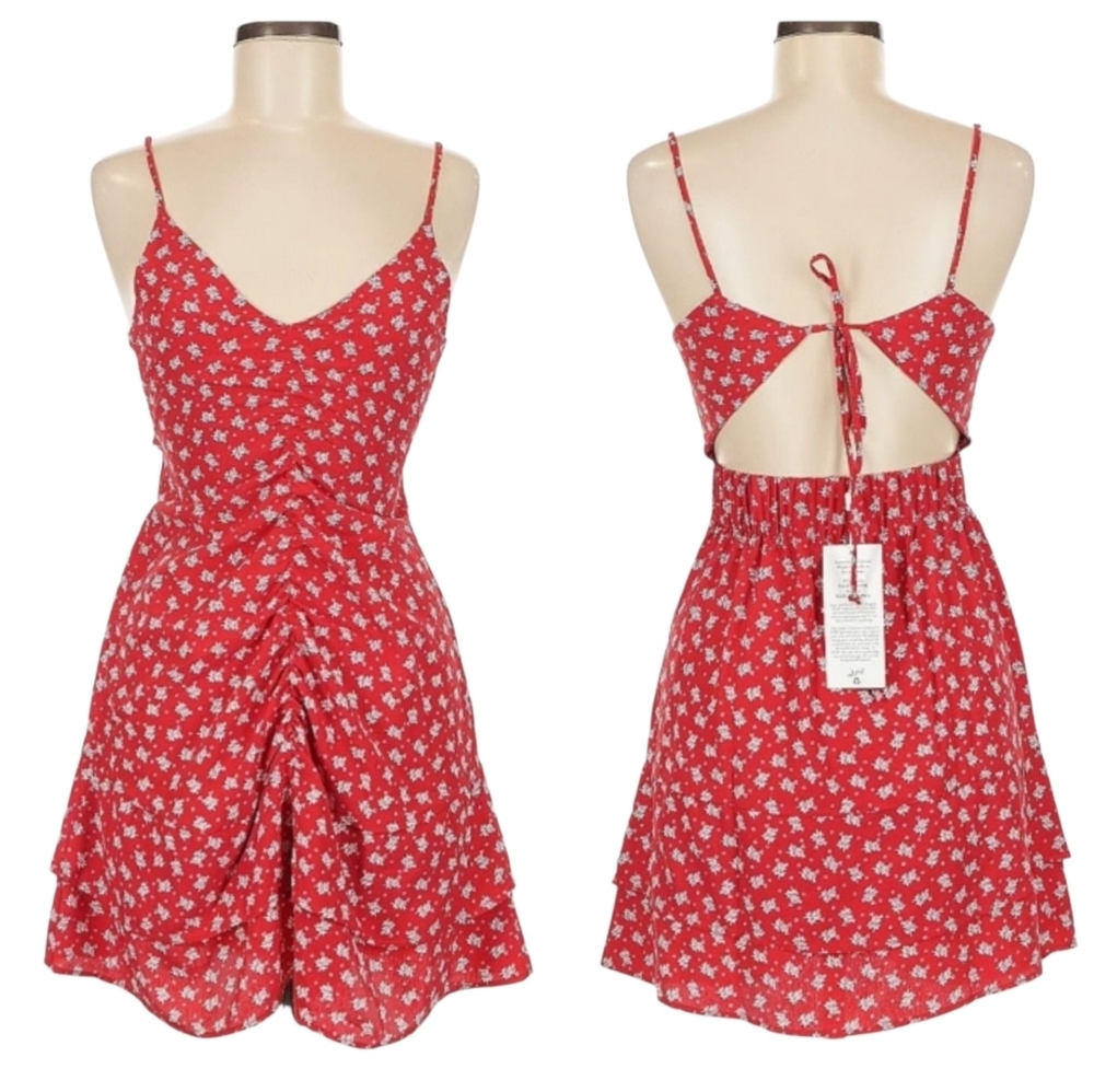 Lezat Red  Floral Cut Out Tie Back Sundress Size Medium